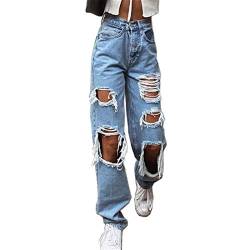 Damen Jeans Jeanshose Lose Boyfriends Jeans Hohe Taille Baggy Denim Hose Weites Bein Jeans Gerade Hose Vintage Streetwear von BOOMJIU