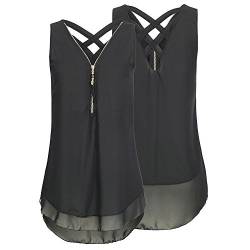 Damen T-Shirt Sommer Chiffon Bluse mit Reißverschluss Vorne V-Ausschnitt Ärmelloses Tank Tops von BOOMJIU