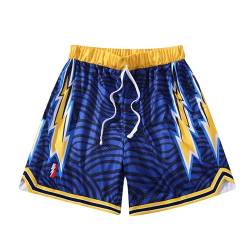 BOOMLEMON Herren-Basketball-Shorts, Fitnessstudio, Training, athletische Shorts, Netz-Grafikdruck, Laufhose, Lightning Blue Yellow, XL von BOOMLEMON