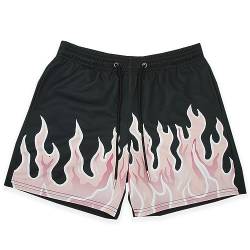 BOOMLEMON Herren Basketball Shorts Casual Workout Athletic Shorts Mesh Flamme Grafik Print Laufen Kurze Hosen, Pink Flame Black, Klein von BOOMLEMON