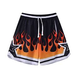 BOOMLEMON Herren Basketball Shorts Casual Workout Athletic Shorts Mesh Grafikdruck Laufen Kurze Hosen, Schwarz / Orange, Mittel von BOOMLEMON