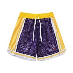 BOOMLEMON Herren Basketball-Shorts Workout Athletic Paisley Shorts Mesh Print Running Short Pants, Violett, Groß von BOOMLEMON