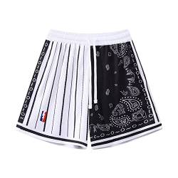 BOOMLEMON Herren Basketball Shorts Workout Athletic Paisley Shorts Mesh Print Running Short Pants, Weiß, Schwarz, Groß von BOOMLEMON