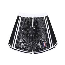 BOOMLEMON Herren Basketball Shorts Workout Athletic Paisley Shorts Mesh Print Running Short Pants, schwarz, Mittel von BOOMLEMON