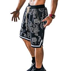 BOOMLEMON Herren Paisley Shorts Athletic Workout Basketball Shorts Casual Print Bandana Kurze Hose, schwarz, Groß von BOOMLEMON