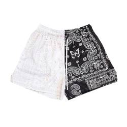 BOOMLEMON Herren Paisley Shorts Mesh Grafik Print Retro Casual Shorts Athletic Gym Basketball Laufen Kurze Hose, Schwarz Weiß, Groß von BOOMLEMON