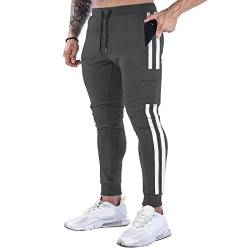 BOOMLEMON Herren Trainingshose Jogger Casual Slim Pants Gym Workout Tapered Sweatpants mit Streifen - Grau - Groß von BOOMLEMON