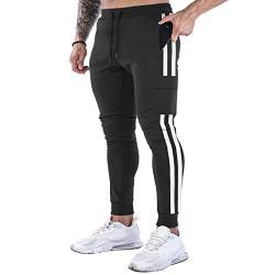 BOOMLEMON Herren Trainingshose Jogger Casual Slim Pants Gym Workout Tapered Sweatpants mit Streifen - Schwarz - Mittel von BOOMLEMON