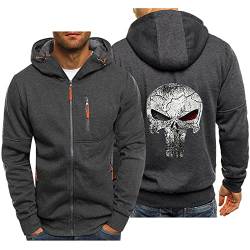 BOONEE Herren Hoodie Punisher Motiv Arbeitsjacke, Full Zip Kapuzenpullover Sweatjacke, Casual Kapuzenjacke Geschenke für MäNner-Gray||4XL von BOONEE