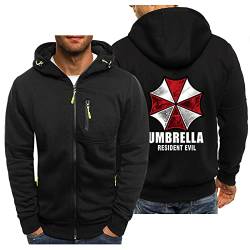 BOONEE Herren Hoodie Resident Evil Motiv Arbeitsjacke, Full Zip Kapuzenpullover Sweatjacke, Kapuzenjacke Geburtstagsgeschenk für MäNner-Black||3XL von BOONEE