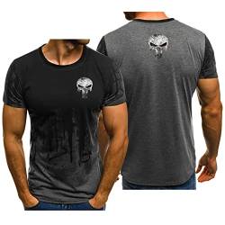 BOONEE Herren Punisher Casual Kurzarm Tshirt, Komfortables kurzärmliges T Shirt, Print Baumwolle Rundhals Tshirt-Grey||5XL von BOONEE