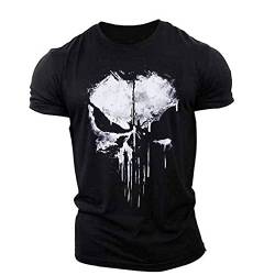 BOONEE Herren Punisher T Shirt mit überschnittenen Schultern, Komfortables kurzärmliges T Shirt, Print Baumwolle Rundhals Tshirt-Black||6XL von BOONEE