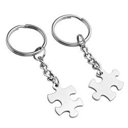 BOPREINA Personalized Gravur 2 Stücke Edelstahl 25 * 17mm zwei Puzzle Schlüsselanhänger Partner Paare Liebe Freundschaft Schlüsselbund Schlüsselring Keychain, Silber (mit Gravur) von BOPREINA