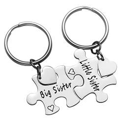 BOPREINA Puzzle Schlüsselanhänger mit Big Sister Little Sister Schrift Schwester Freundschaft Geschenke für Schwestern Freundin, 2 Stücke Silber Edelstahl Schlüsselbund Keychain Gift von BOPREINA