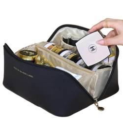 Kosmetiktasche Leder Mit Großer Kapazitätsreise -Kosmetikbeutel Tragbare Frauen Make -Up -Hülle wasserdichte Multifunktionale Toilettenorganisator-Schwarz von BOQUN