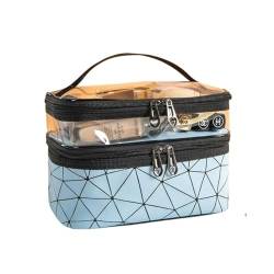 Makeup Tasche Multifunktionales Reisen Transparenter Kosmetikbeutel Mode wasserdichte Speicherkosmetikbox Mit Zwei Reißverschlüssen-Blue von BOQUN