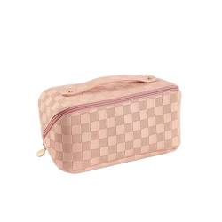 Makeup Tasche Plaid Cosmetic Bag Pu Ksible Make-Up-Beutel Frauen Mit Großer Kapazität Waschbeutel Multifunktional Reisetoppels Kit Handtasche-Rosa von BOQUN