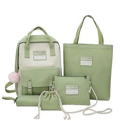 Schultaschen 5-teiliges Set Rucksack für Schüler Schultaschen für Teenager Mädchen Büchertaschen Federmäppchen Frauen Reiserucksack Tote, Anhänger Grün, A von BOQUN