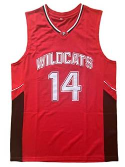 Herren Wildcats High School Trikot, 14 Troy Bolton Basketballtrikot, 8 Chad Danforth Basketballtrikot/Shirt, 14 Bolton Red, S von BOROLIN