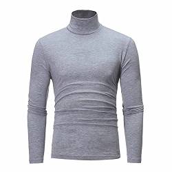 BORTGYUI Langarmshirt Herren Herren Longsleeve Regular Fit Langarmshirts Rollkragen Pullover Sweatshirt Unterzieh Elastisch Einfarbig XXL 01-Grau von BORTGYUI