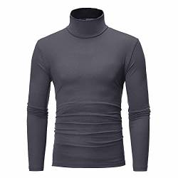 BORTGYUI Oberhemden Herren Langarm Herren Longsleeve Regular Fit Langarmshirts Rollkragen Pullover Sweatshirt Unterzieh Elastisch Einfarbig L 01-Dunkelgrau von BORTGYUI