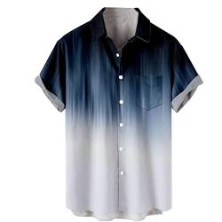 Hawaiihemd Herren Herren Freizeithemd Vintage Kurzarm Sommer Revers T-Shirt Hemd Bedrucktes Hawaiihemd Knopfleiste Herrenhemden Stretch Sommerhemden 3XL 01-Dunkelblau von BORTGYUI
