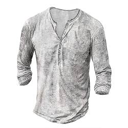 Hemd Herren Langarm Herren Langarm Henley Shirt mit Knopfleiste Retro Strick Print Langarm Sportshirt Slim Fit Shirt Funktionsshirt Pullover Sweatshirt M 01-Weiß von BORTGYUI