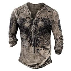 Herren Hemd Langarm Herren Langarm Henley Shirt mit Knopfleiste Retro Strick Print Langarm Sportshirt Slim Fit Shirt Funktionsshirt Pullover Sweatshirt 4XL 01-Beige von BORTGYUI