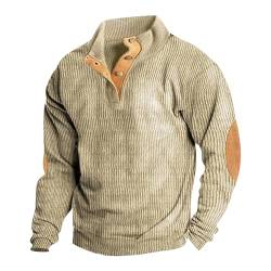 Men'S Sweaters & Sweatshirts Einfarbiger Outdoor-Pullover Stehkragen Knopf-Patchwork klassischer Mantelpullover Herbst-Winter-Freizeitpullover Langarm-Oberteile übergroße Streetwear M 01-Beige von BORTGYUI