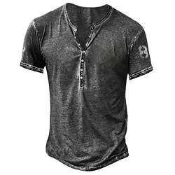 Men's Shirts Einfaches Henley-Hemd KurzäRmliges LäSsiges T-Shirt Mit KnöPfen Einfarbiges Baumwollhemd Mit Normaler Passform Leichtes Vintage-LäSsiges T-Shirt Thermoshirt 4XL 01-Dunkelgrau von BORTGYUI