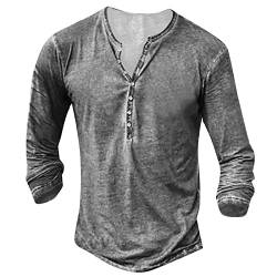 Oberhemden Herren Langarm Herren Langarm Henley Shirt mit Knopfleiste Retro Strick Print Langarm Sportshirt Slim Fit Shirt Funktionsshirt Pullover Sweatshirt L 01-Grau von BORTGYUI