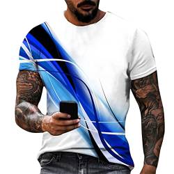 Oversized Tshirt Herren Herren T-Shirt Sommer Sport Oberteile Casual Rundhals Tunika Tops Vintage Kurzarm Tee Shirts Novel Print Sportshirt Schnell trocknend Sportshirt Fit Laufshirt M 01-Blau von BORTGYUI