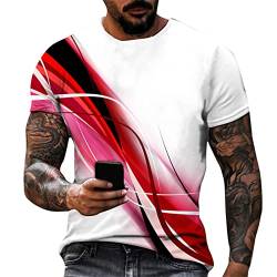 T-Shirt Herren Herren T-Shirt Sommer Sport Oberteile Casual Rundhals Tunika Tops Vintage Kurzarm Tee Shirts Novel Print Sportshirt Schnell trocknend Sportshirt Regular Fit Laufshirt XL 01-Rot von BORTGYUI