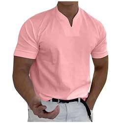 T-Shirt Herren Herren T-Shirts Gentlemans Business Short Sleeve Fitness T Shirt Herren-Blusen für die Arbeit Männer lässig solide kurzärmlig V-Ausschnitt T-Shirt-Oberteil XL 01-Rosa von BORTGYUI