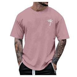 T Shirt Herren Rundhalsausschnitt Kurze Ärmel lockere Sommer-Oberteile modisches T-Shirt mit Kokosnussbaum Grafik kreative Buchstaben Vintage-Druck Streetwear lässig Lange Oberteile XXL 01-Rosa von BORTGYUI