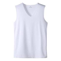 Tank Top Herren Herren Sommer Ice Silk Thin Sleeveless V-Ausschnitt Short Sleeve Top Herren Unterhemd Classic Tank Top Bodybuilding Fitness T-Shirts ideal für Fitness,Laufen,Wandern 3XL 01-Weiß von BORTGYUI