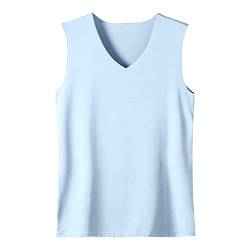 Tank Top Herren Herren Sommer Ice Silk Thin Sleeveless V-Ausschnitt Short Sleeve Top Herren Unterhemd Classic Tank Top Bodybuilding Fitness T-Shirts ideal für Fitness,Laufen,Wandern 4XL 01-Hellblau von BORTGYUI