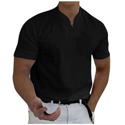 Tshirt Herren Herren T-Shirts Gentlemans Business Short Sleeve Fitness T Shirt Herren-Blusen für die Arbeit Männer lässig solide kurzärmlig V-Ausschnitt T-Shirt-Oberteil L 01-Schwarz von BORTGYUI