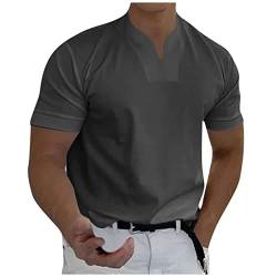 Tshirt Herren Herren T-Shirts Gentlemans Business Short Sleeve Fitness T Shirt Herren-Blusen für die Arbeit Männer lässig solide kurzärmlig V-Ausschnitt T-Shirt-Oberteil XXL 01-Grau von BORTGYUI