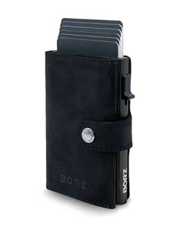 BORZ Prime Maxus 1 Wallet mit Münzfach AirTag kompatibel, Kartenetui mit RFID Schutz, Mini Geldbörse Cardholder, Geldbeutel für Karten & Scheine aus echtem Leder für Herren & Damen von BORZ Prime