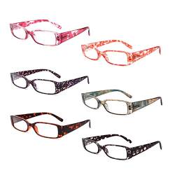 BOSAIL 6er-Pack Lesebrille Blaulichtfilter Brille für Damen,Blumen Rechteckig,Federscharnier Lesehilfe Sehhilfe Brille mit Stärke 2.5 von BOSAIL