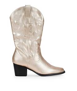 BOSANOVA Cowboy-Stiefel für Damen, dekorativ, 5,5 cm Absatz und Reißverschluss, gold, 36 EU von BOSANOVA