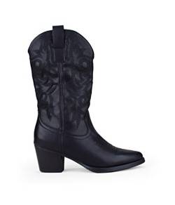 BOSANOVA Cowboy-Stiefel mit farblich abgesetzten Ziernähten am Schaft, 5,5 cm Absatz und seitlichem Reißverschluss, Schwarz , 40 EU von BOSANOVA