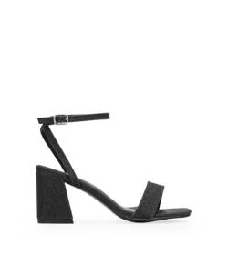 BOSANOVA Schwarze Party-Sandalen mit Glitzereffekt, ein dünner Riemen am Spann und 7,5 cm breiter Absatz. Armbandverschluss mit Knöchelschnalle. Damenschuhe, Schwarz , 37 EU von BOSANOVA