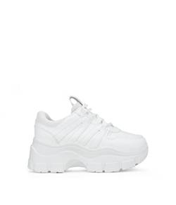 BOSANOVA Sneaker mit Total Look Weiß, Trekkingdetails an den Schnürsenkeln und leichter Plattformsohle von 6,5 cm. Schnürverschluss. Damenschuhe, weiß, 36 EU von BOSANOVA