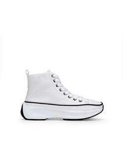 BOSANOVA Sneakers High Buttons Sneaker mit Kontrastdetails Plateausohle mit Zahnung Schnürverschluss Damen Schuhe, weiß, 37 EU Estrecho von BOSANOVA