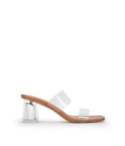 BOSANOVA Transparente Sandale im Mule-Stil aus Vinylmaterial mit zwei Riemen, mit transparentem quadratischem Absatz, ohne Verschluss., durchsichtig, 39 EU von BOSANOVA