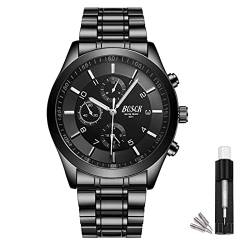 BOSCK Analog Herren Uhr(Ohne Chronograph), Mode 30M Wasserdicht Sportuhr，Automatische Anti-Kratzer-Uhr Armbanduhren Herren Edelstahl Quarzuhr, Casual Business herrenuhr Watch(Black) von BOSCK