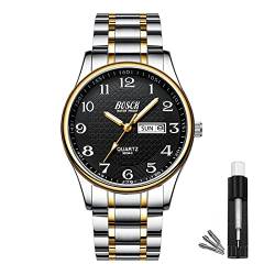 BOSCK Herren Analoguhr, wasserdichte Mode Armbanduhr aus Edelstahl für Herren, Auto Date und Day Watch von BOSCK