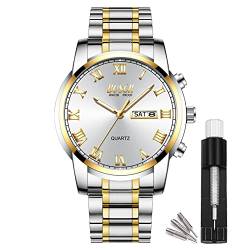 BOSCK Herren Analoguhr,Uhren für Herren 42 mm Großes Ziffernblatt Leuchtende Leicht Ablesbare Edelstahl Business Uhr Klassische Luxus,30M wasserdichte Armbanduhr Herren von BOSCK